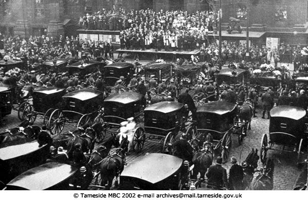 A 1917 mass funeral in Ashton-under-Lyne for fallen soldiers during WW1