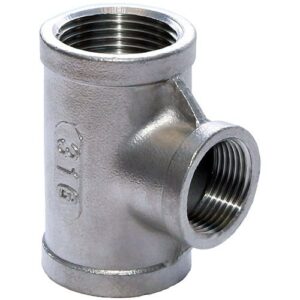 A stainless steel 316 threaded tee to ISO 4144