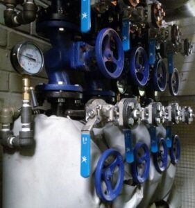 Double block and bleed valves installed on a process steam system.