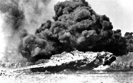 Semi-portable flamethrower in action during World War 1 